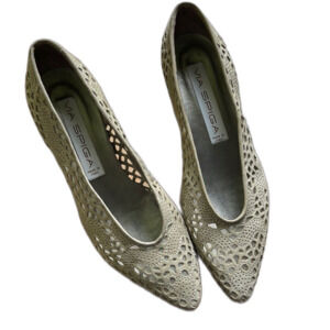Vintage Via Spiga kitten heels tan crochet look - suede leather sz 7